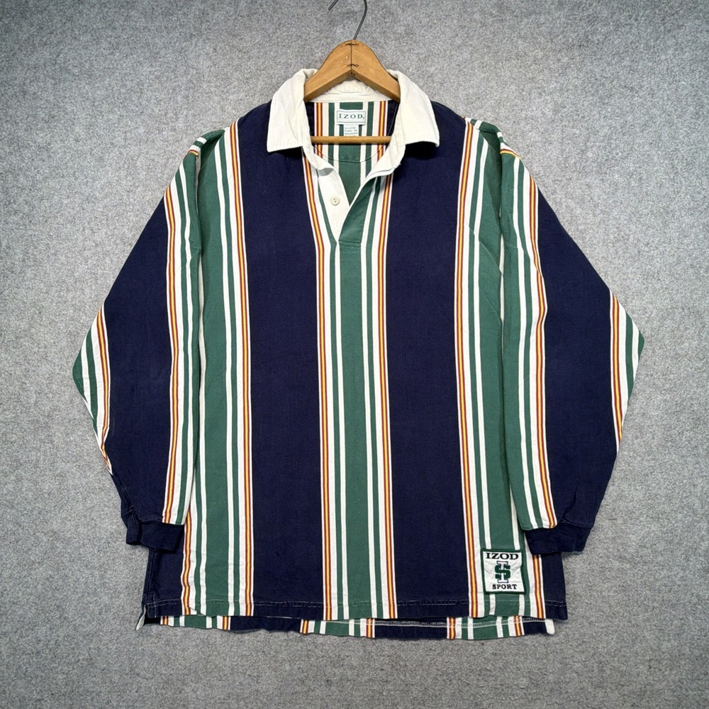 Vintage Izod Striped Rugby Polo Shirt Size XL Cotton 90s